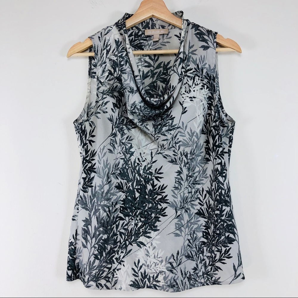 Bananas Republic Y2K Bamboo Leaf Printed Tank Top Sz S Cowl Neck Career Academia - Picture 1 of 7
